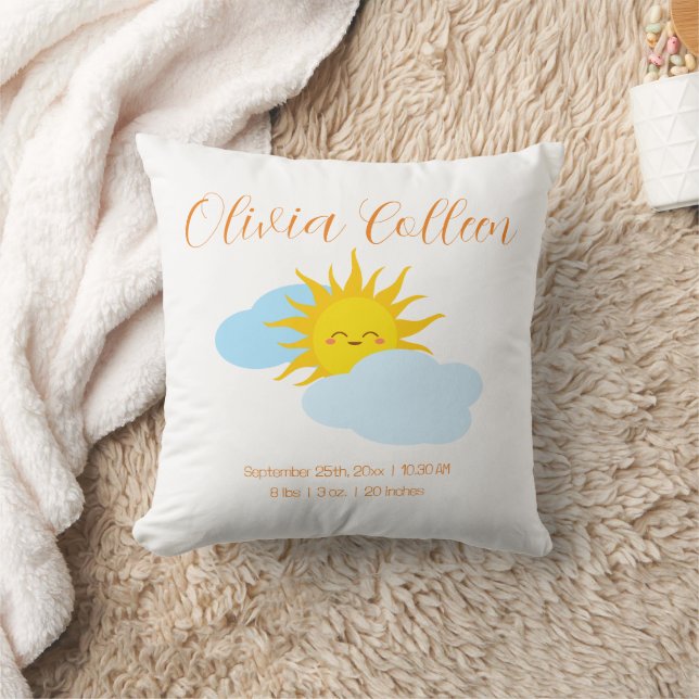 Coussin Cute Sunny Smile Birth Record Statistiques Nouveau (Couverture)