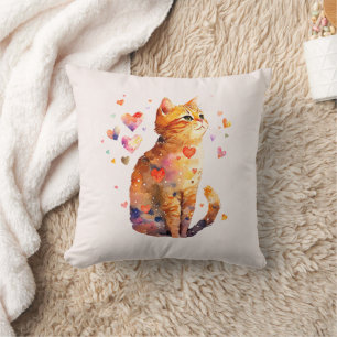 Coussin Cute Tabby Chat avec Coeurs
