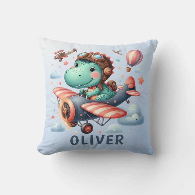 Coussin Cute Trex Dinosaur vole un avion de charme (Recto)