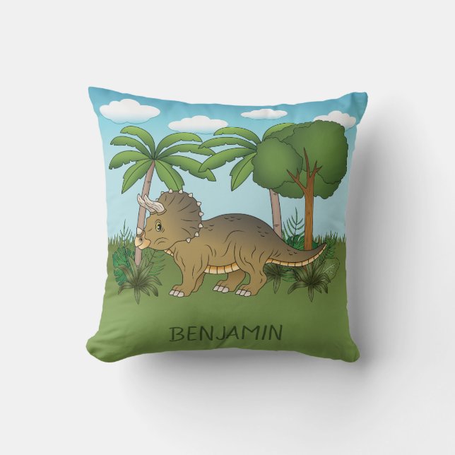 Coussin Cute Triceratops Dinosaur Nature tropicale (Recto)