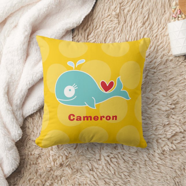 Coussin Cute Turquoise baleine amusante Dots Amour Coeur B (Couverture)