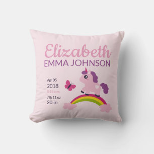 Coussin Cute Unicorn Baby Stats de naissance