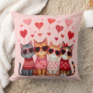 Coussin Cute Valentine Chats en Lunettes de soleil Coeur