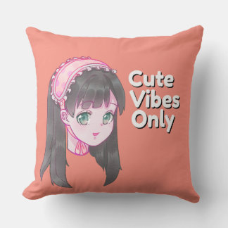 Coussin Cute Vibes Only Pillow – Kawaii Anime Girl Pastel 