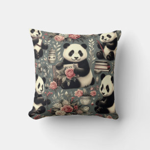 Coussin Cute Vintage Panda Floral