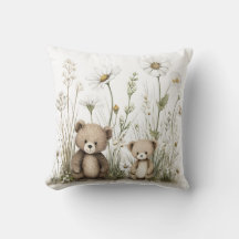 Cute Watercolor Teddy Bear with Wildflowers