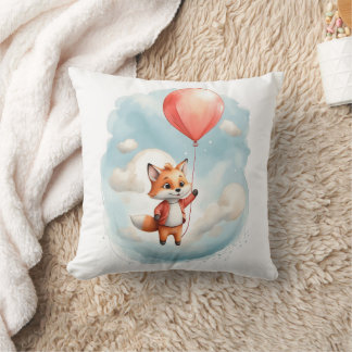 Coussin Cute Watercolor Young Fox Big Red Balloon Nursery