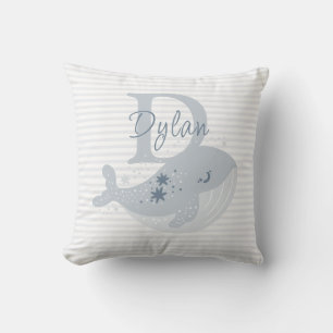 Coussin Cute Whale Modern Baby Nom du garçon Monogramme