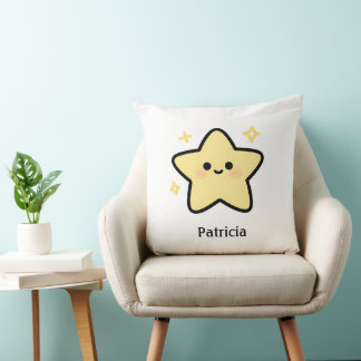 Coussin Cute whimsical yellow kawaii star monogram