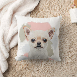 Coussin Cute White Chihuahua Abstrait Arrière - plan rose