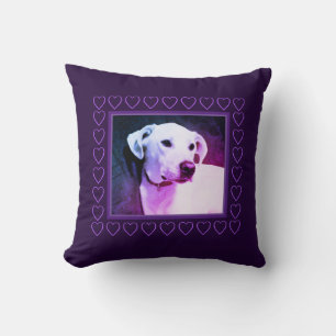 Coussin Cute White Labrador Mix Dog Purple Valentine's Day