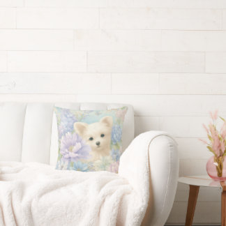 Coussin cute white puppy with flowers