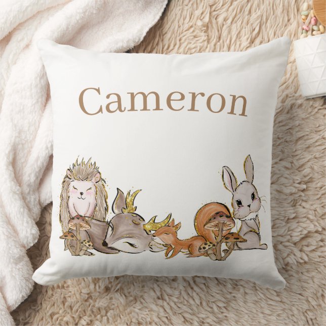 Coussin Cute Woodland Bébé Animaux Nom Personnalisé (Couverture)