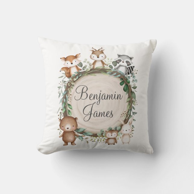 Coussin Cute Woodland Rustic Greenerals Animals Birmingham (Recto)