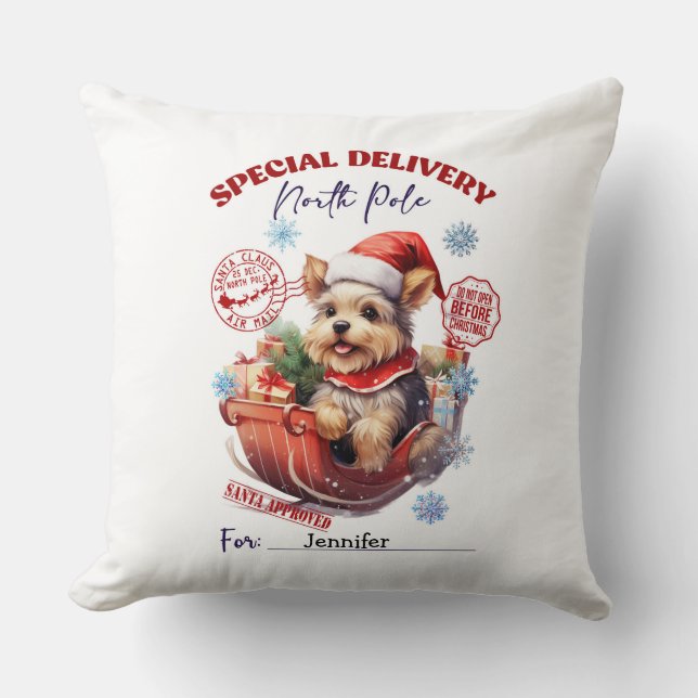 Coussin Cute Yorkie Christmas Throw Pillow (Recto)