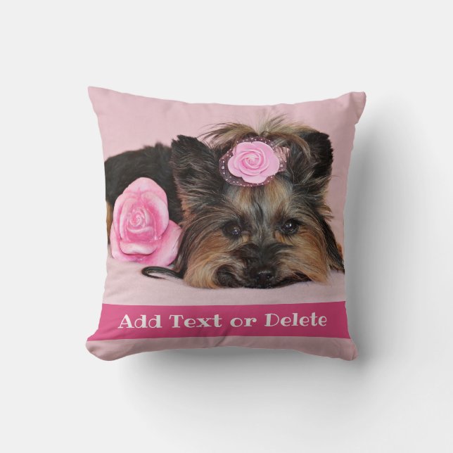 Coussin Cute Yorkie Puppy Pink (Recto)