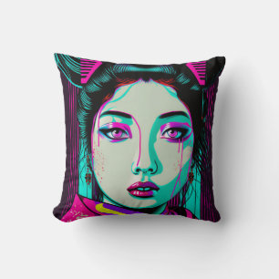 Coussin Cyberpunk Geisha Jetez l'oreiller 16" x 16"