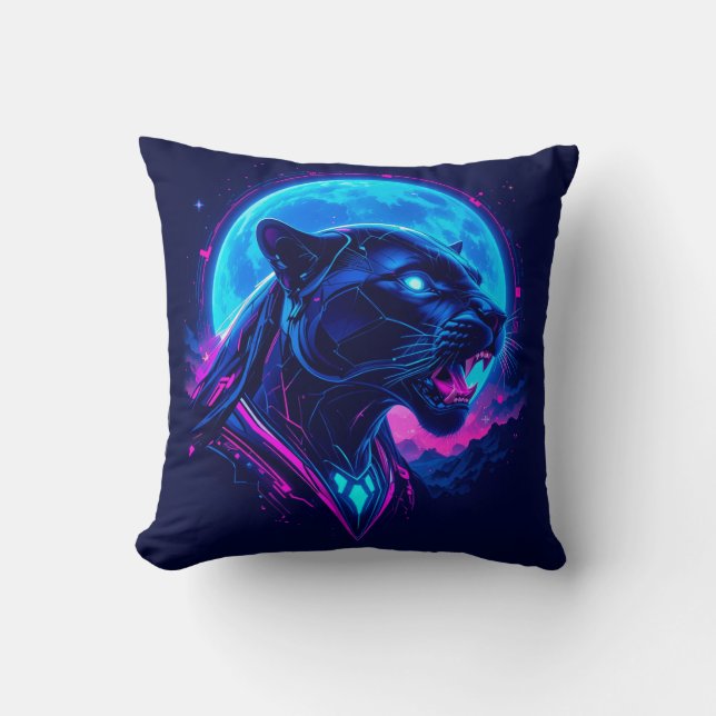 Coussin Cyberpunk Neon Black Panther (Recto)