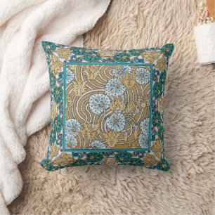 Coussin cyclamen bleu art nouveau fleur botanique