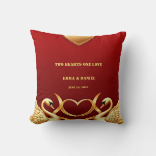 Coussin Cygne Décoration de Mariage Couple Or Rouge 💍