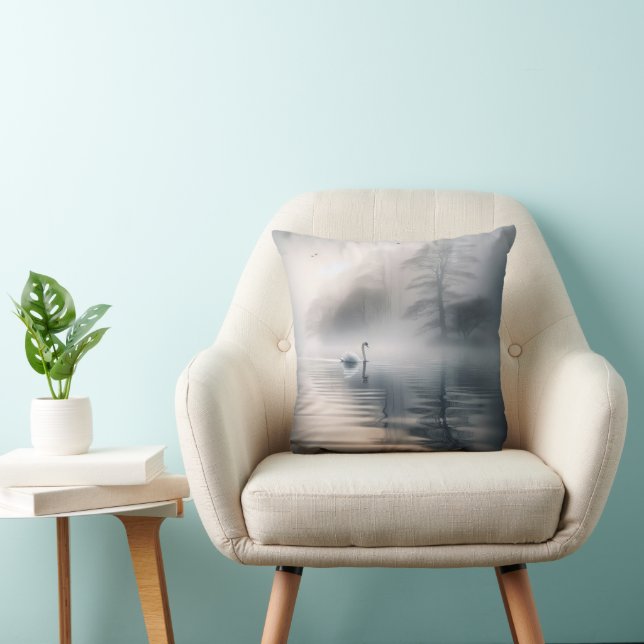 Coussin Cygne Solitaire Sur Le Lac Misty (Chaise)