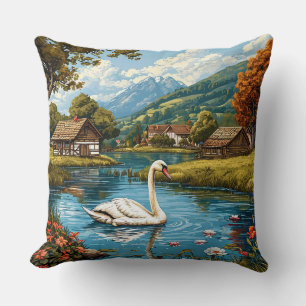 Coussin Cygne sur le lac Élégant Décor d'Accueil