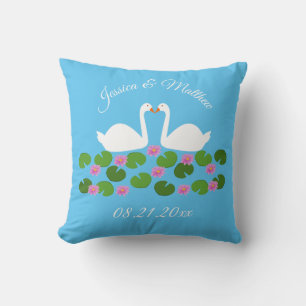 Coussin Cygnes blancs et nénuphars Mariage Personnalisé