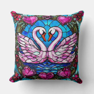 Coussin Cygnes de mariage Mosaïque Art Oiseaux de l'amour 
