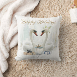 Coussin Cygnes d'hiver romantiques Joyeuses Fêtes