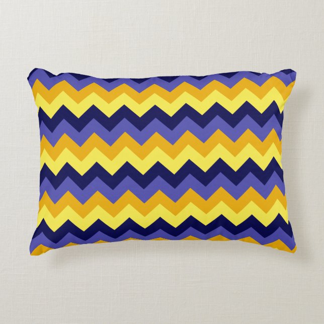 Coussin d'accent bleu jaune or Chevrons (Devant)