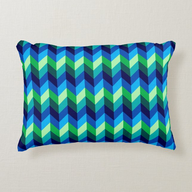 Coussin d'accent bleu vert Ombre Chevrons (Devant)