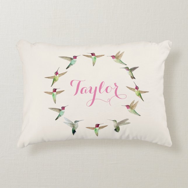 Coussin d'accents de colibri rose personnalisé (Devant)