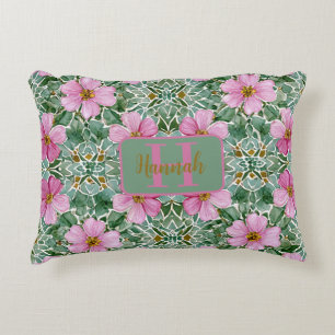 Coussin d'accents de mosaïque de jardin rose