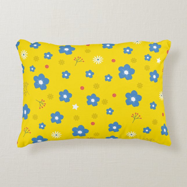 Coussin d'accentuation jaune floral (Devant)