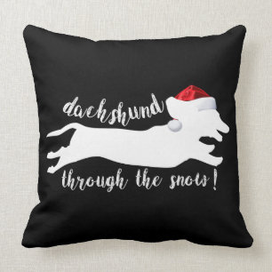 Coussin Dachshund à travers la neige Fêtes de Noël