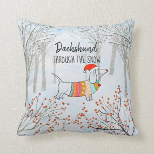 Coussin Dachshund à travers la neige ! hivers doux