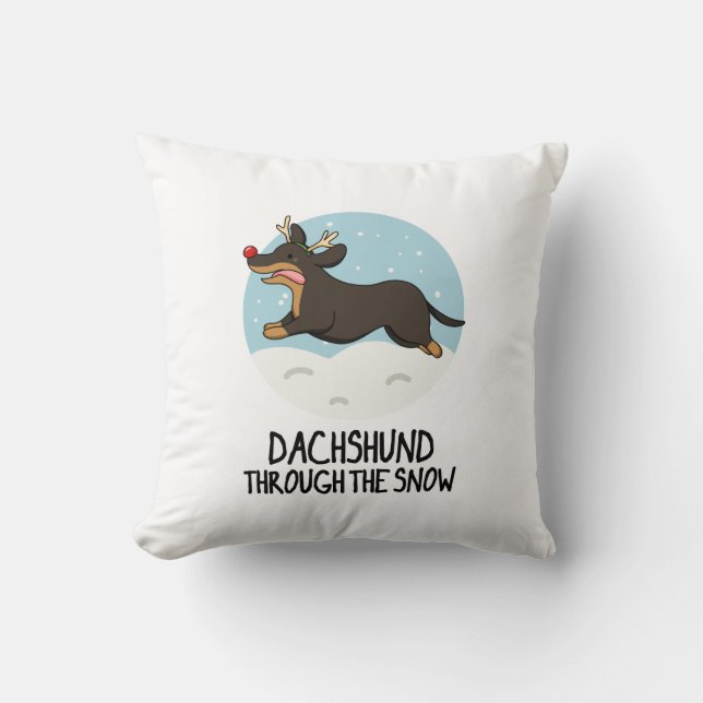Coussin Dachshund À Travers Le Jeu De Noël De Neige Drôle (Recto)