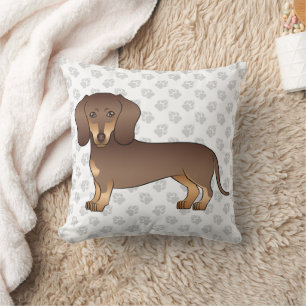 Coussin Dachshund aux poils courts Chocolat et Tan & Patte