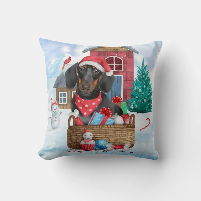 Coussin Dachshund Chien dans la neige Maison de Chien de N (Recto)