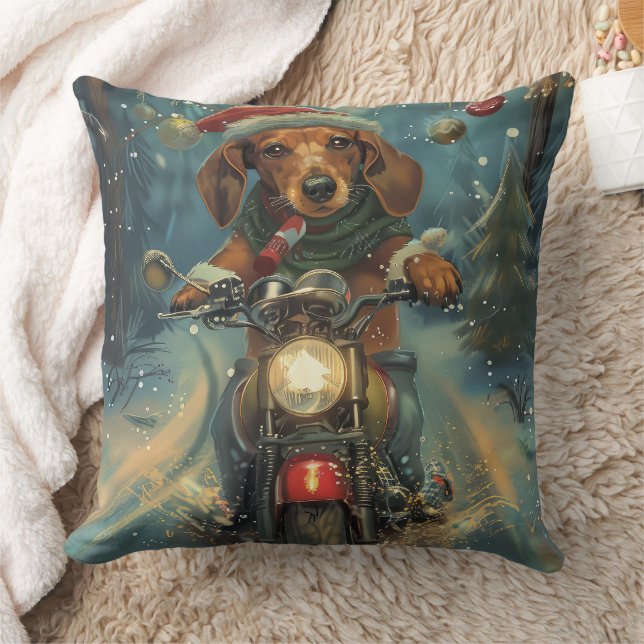 Coussin Dachshund Chien équitation moto Noël (Couverture)
