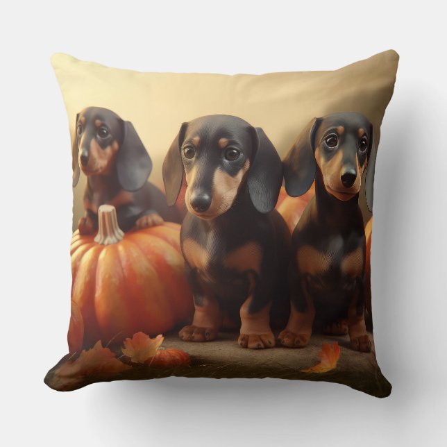 Coussin Dachshund Chiot Automne Citrouille de plaisir (Recto)