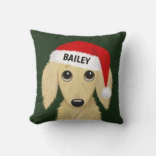 Coussin Dachshund Crème Longhanée Père Noël Chien Personna