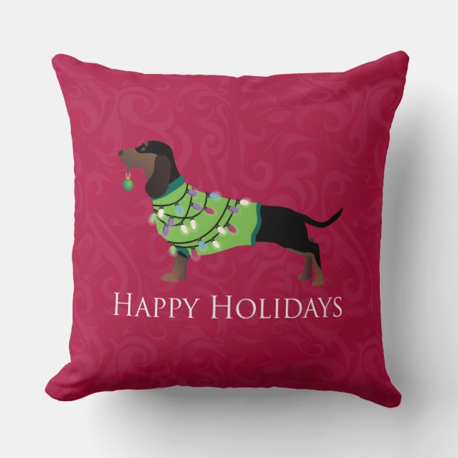 Coussin Dachshund Happy Holidays Design (Recto)
