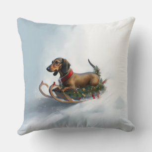 Coussin Dachshund hiver neige de Noël