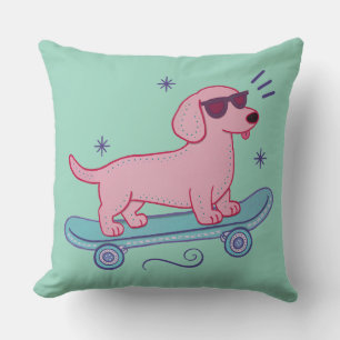 Coussin Dachshund Skateboard Cool Art de Chien Drôle