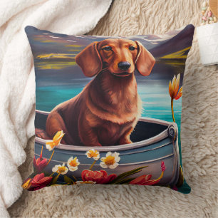 Coussin Dachshund sur une pagaie : une aventure Pittoresqu