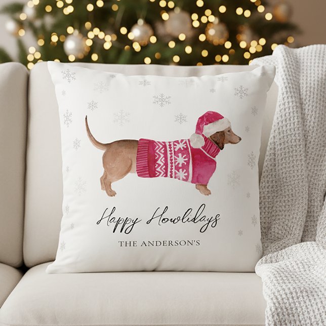 Coussin Dachshund Wiener Dog Watercolor Pet Holiday (Créateur téléchargé)
