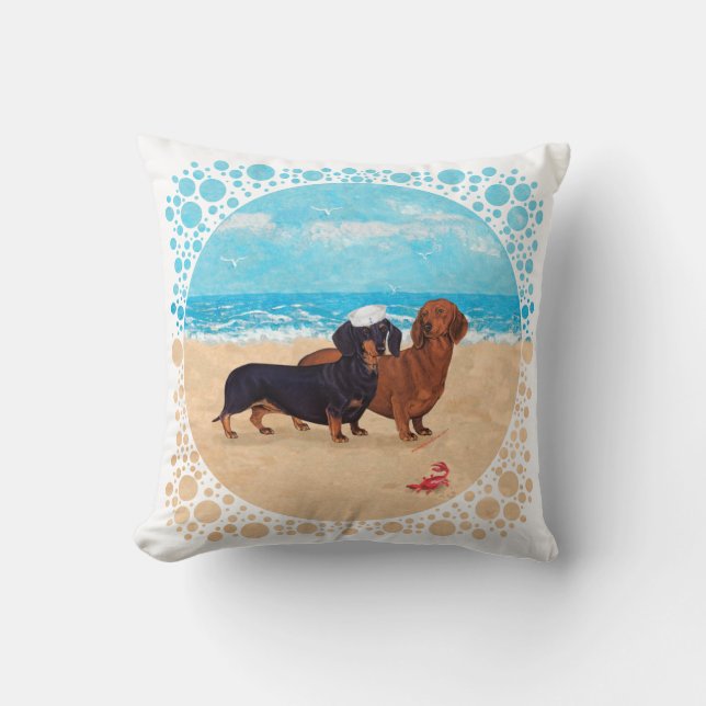 Coussin Dachshunds à la plage (Recto)