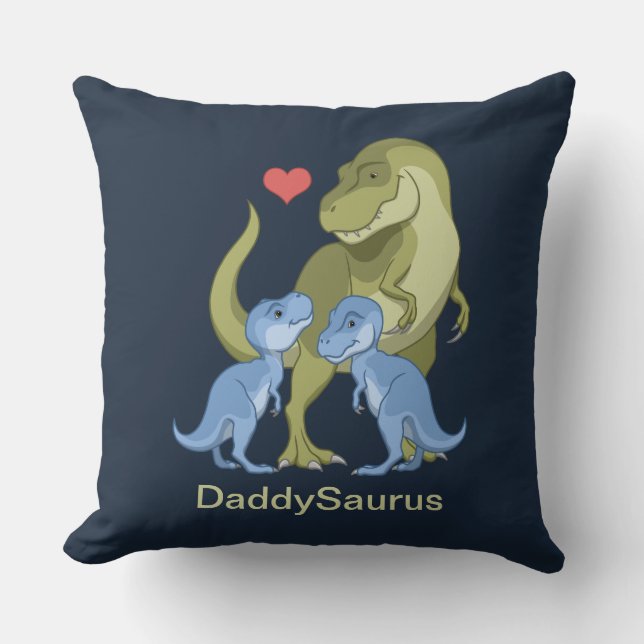 Coussin DaddSaurus T-Rex & Twin Baby Boy Dinosaures Jeter  (Recto)