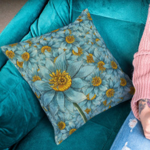 Coussin Dahlia Bleu Vintage - Décor Floral Botanique